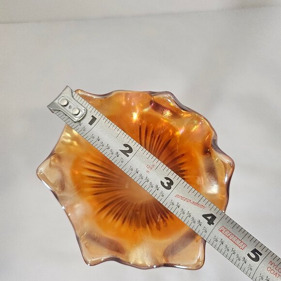 Fenton Fine Ribbed Marigold Carnival Glass Swung Vase 9 Inches Tall - Picture 9 of 9